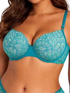 Savage X FENTY NOT SORRY teal Green lace balconette bra 34DDD TP103894-198853